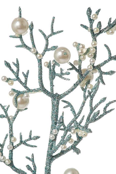 27&quot; Glitter Coral Spray W/pearls Aqua/blue