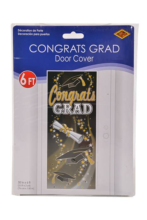 30" X 6FT Congrats Grad Door Cover Black/Gold/White