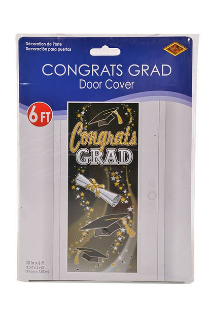 30" X 6FT Congrats Grad Door Cover Black/Gold/White