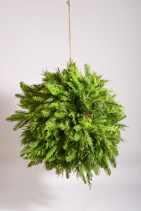 24" Artificial Natural Touch Mix Evergreen Kissing Ball Green