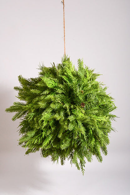 24" Artificial Natural Touch Mix Evergreen Kissing Ball Green
