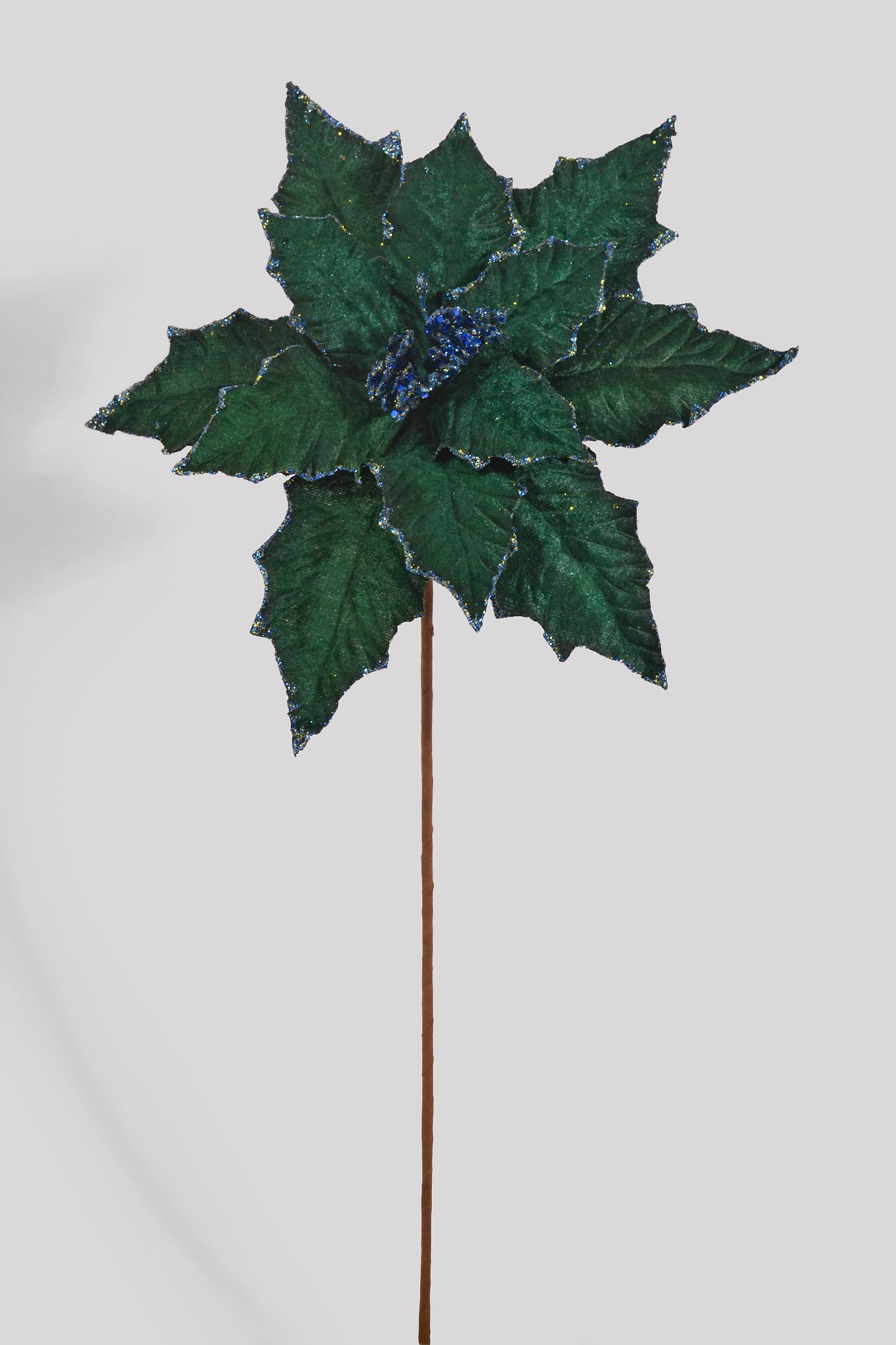25" Glitter Edge Velvet Poinsettia Green