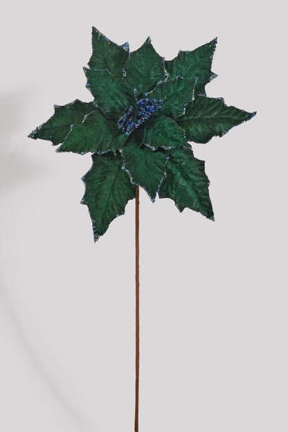 25" Glitter Edge Velvet Poinsettia Green