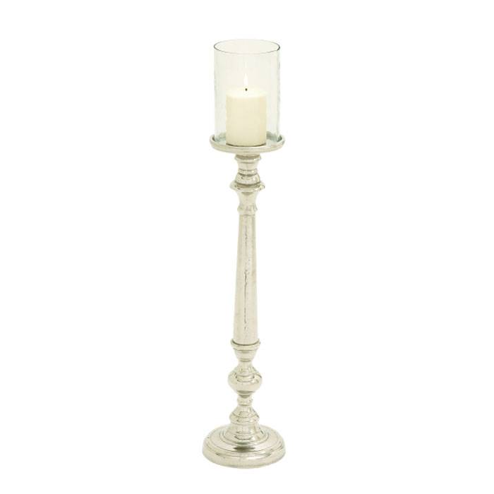 5.5" X 31" Aluminum Candle Holder W/glass Hurricane