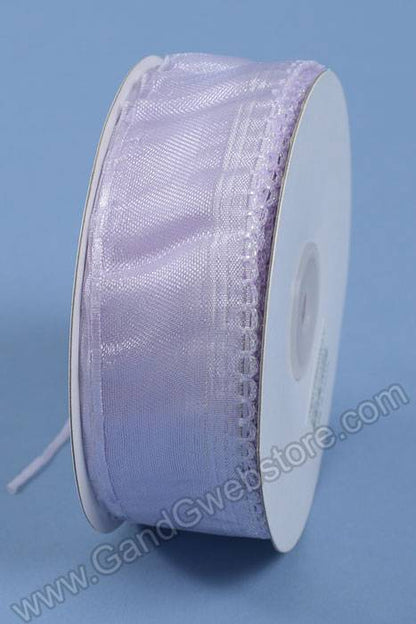 1.5" X 25yds Side Pull Bow W/white Trim Lavender