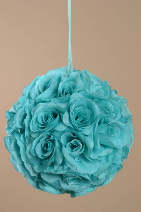 10&quot; Rose Ball W/ribbon Aqua