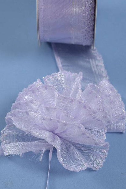 1.5" X 25yds Side Pull Bow W/white Trim Lavender