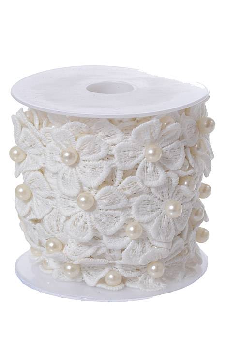 10yds Lace Flower-trim W/pearl White