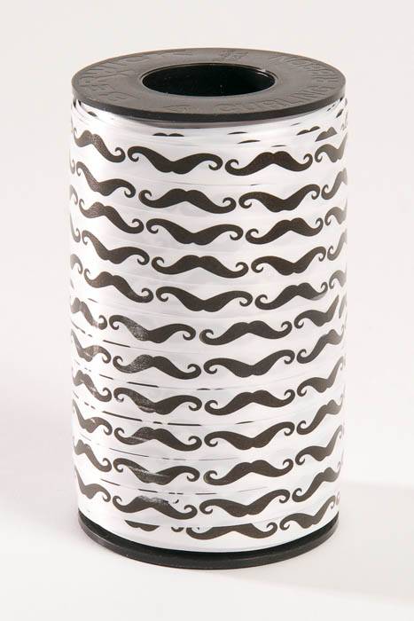 3/8" X 250yds Mustash Curling Ribbon Black/white