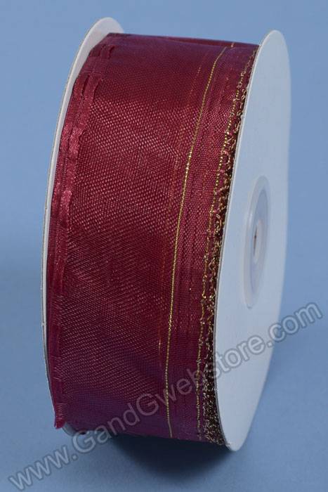 1.5" X 25yds Side Pull Bow W/gold Trim Burgundy