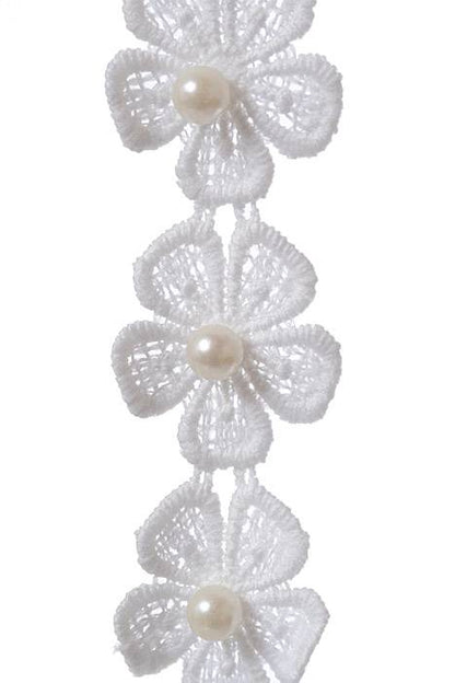 10yds Lace Flower-trim W/pearl White