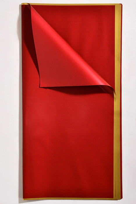 22.5" Gold Edge Flower Wrapping Paper Red Pkg/20