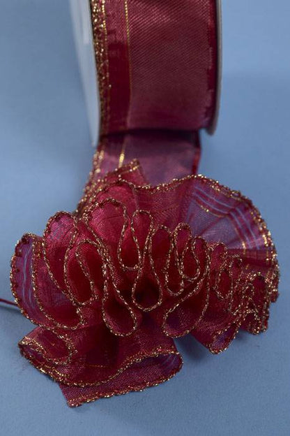 1.5" X 25yds Side Pull Bow W/gold Trim Burgundy