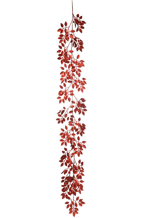 59&quot; Glittered Leaf Garland Red