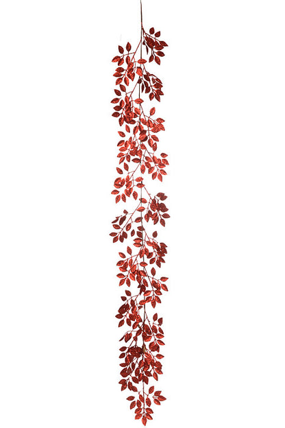 59" Glittered Leaf Garland Red
