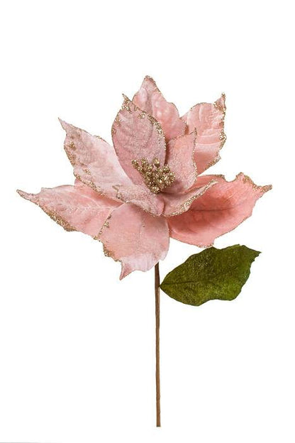 16" Poinsettia Pick W/1 Leaf Pink