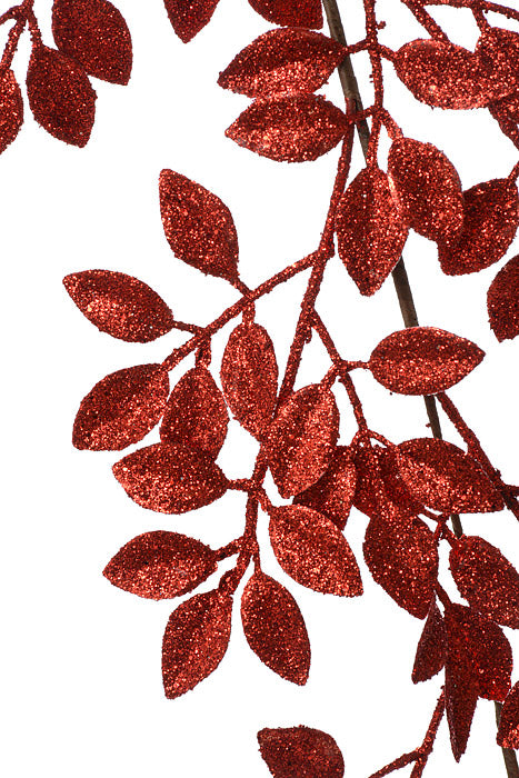 59" Glittered Leaf Garland Red