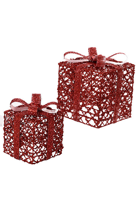 6" X 8" Metal Gift Box Glitter Red Set/2