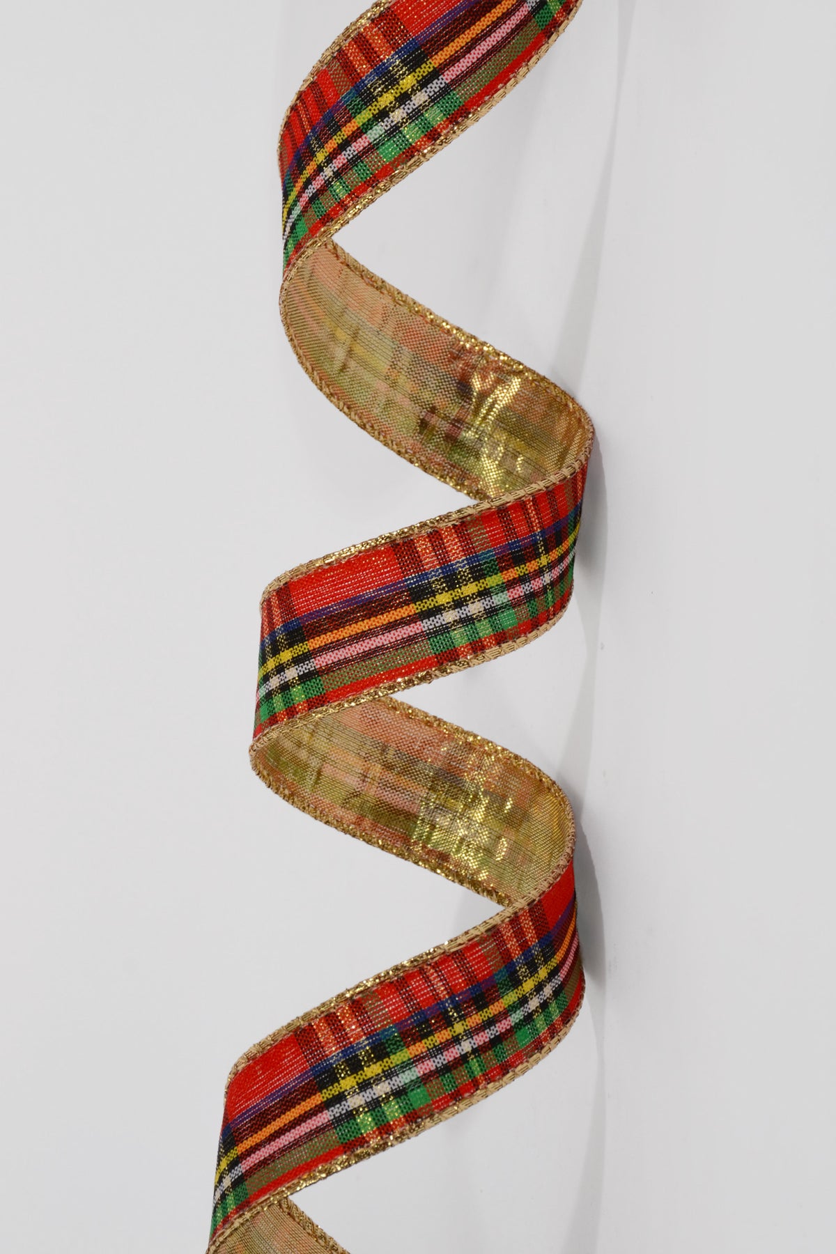 1" X 10Yds Wired Tartan Plaid/Gold Back Ribbon Red/Green/Royal Blue/Yellow