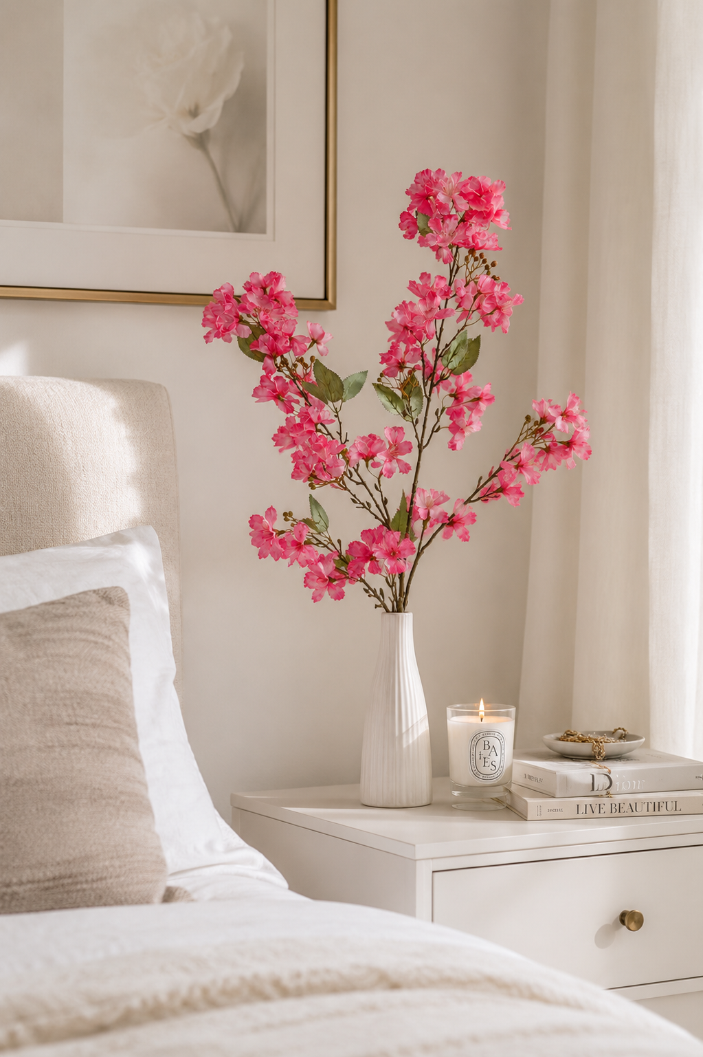 35" Silk Cherry Blossom Spray Fuchsia