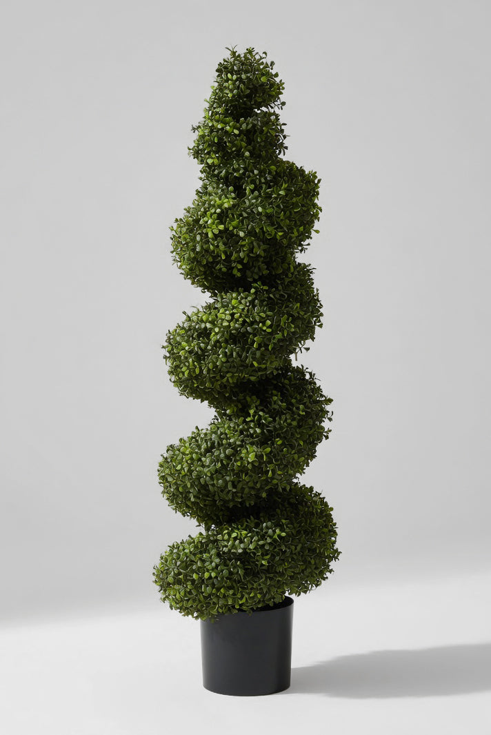 56" Artificial Boxwood Spiral Topiary Tree In Pot Green