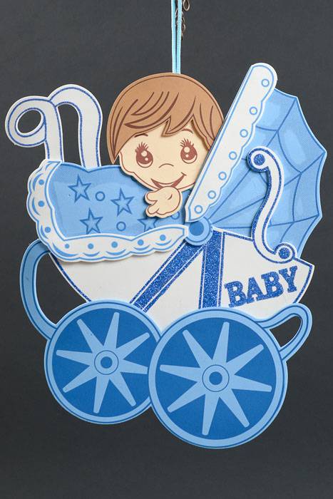 13" X 15.5" Baby Shower Carriage Foam Sign Blue