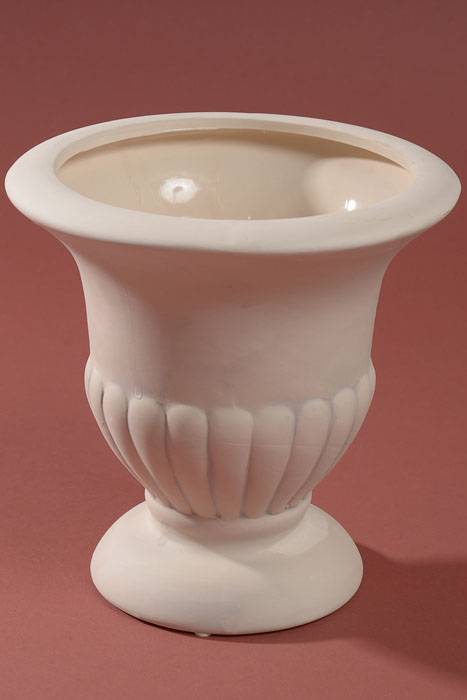 8" X 8" Round Bisque Urn Matt Grey Wash/cream