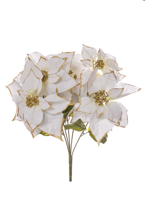 21" Glittered Edge Poinsettia Bush (White)