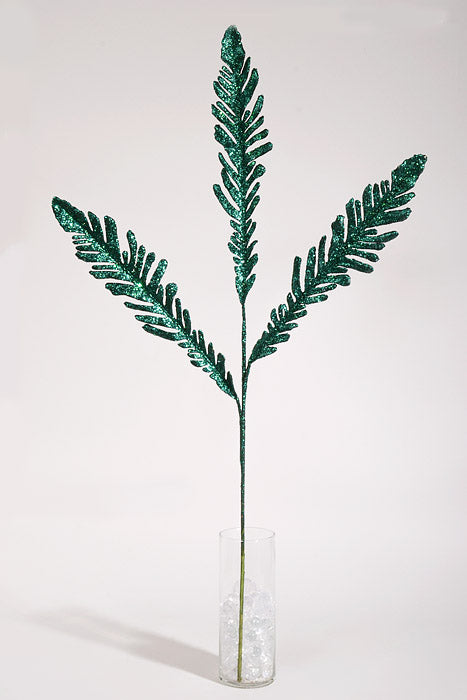 39" Glitter Fern Spray Emerald Green