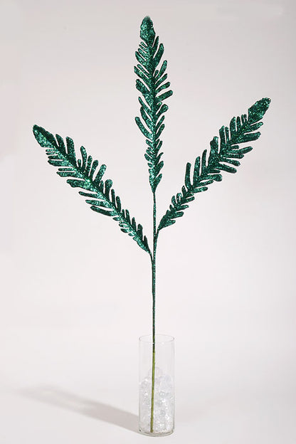 39" Glitter Fern Spray Emerald Green