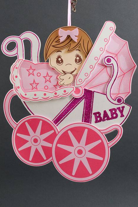 13" X 15.5" Baby Shower Carriage Foam Sign Pink