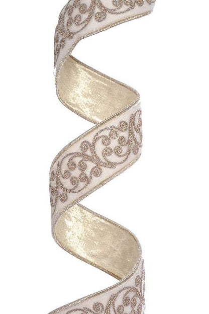 2" X 10Yds  Velvet Glitter Mini Swirl Ribbon Platinum/Winter White