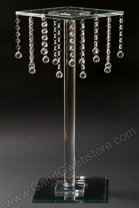 10" X 24.5" Glass &amp; Mirror Square Stand W/crystal Beads Clear