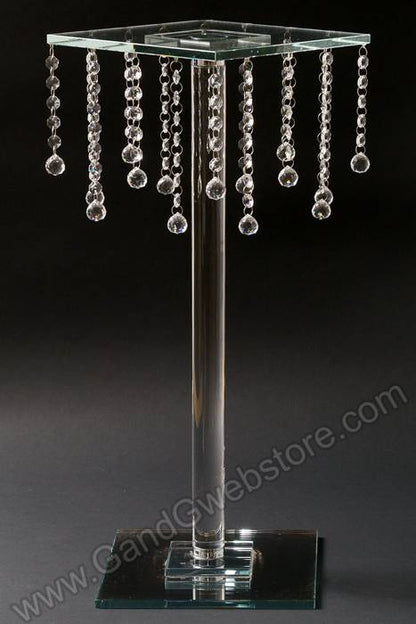 10" X 24.5" Glass &amp; Mirror Square Stand W/crystal Beads Clear