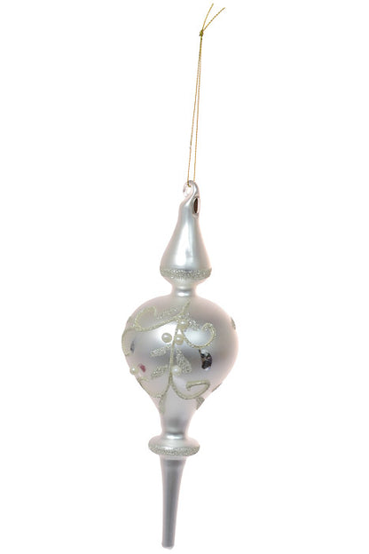 9.5" Glass Vine With Pearls Finial Ornament Silver/White