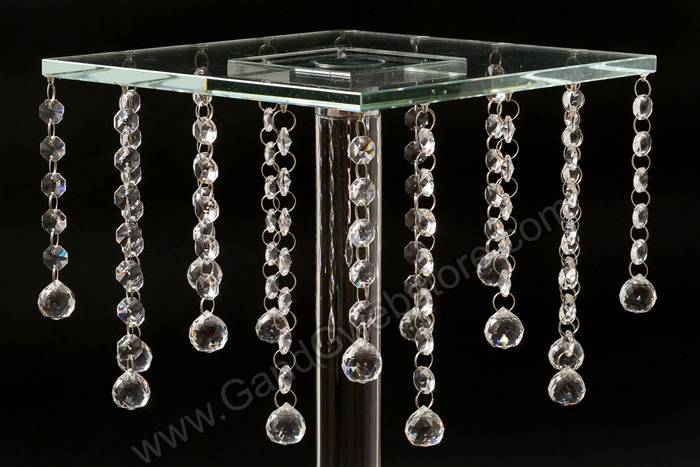 10" X 24.5" Glass &amp; Mirror Square Stand W/crystal Beads Clear