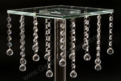 10" X 24.5" Glass &amp; Mirror Square Stand W/crystal Beads Clear
