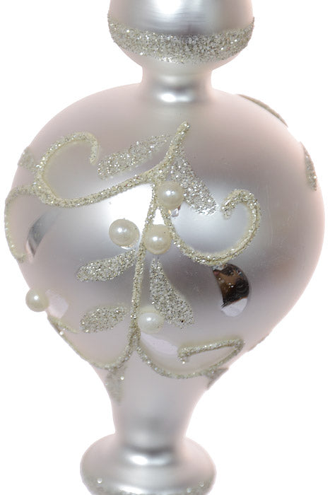 9.5" Glass Vine With Pearls Finial Ornament Silver/White