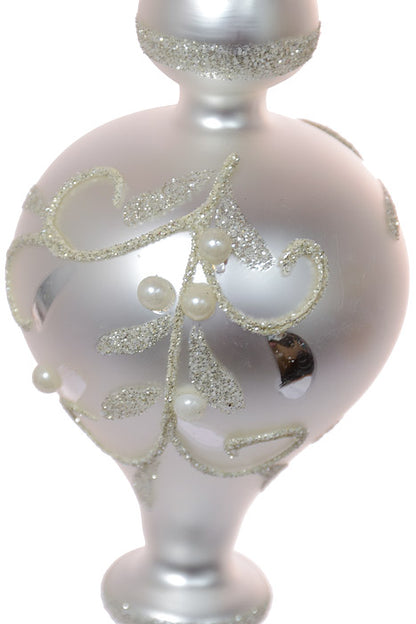 9.5" Glass Vine With Pearls Finial Ornament Silver/White
