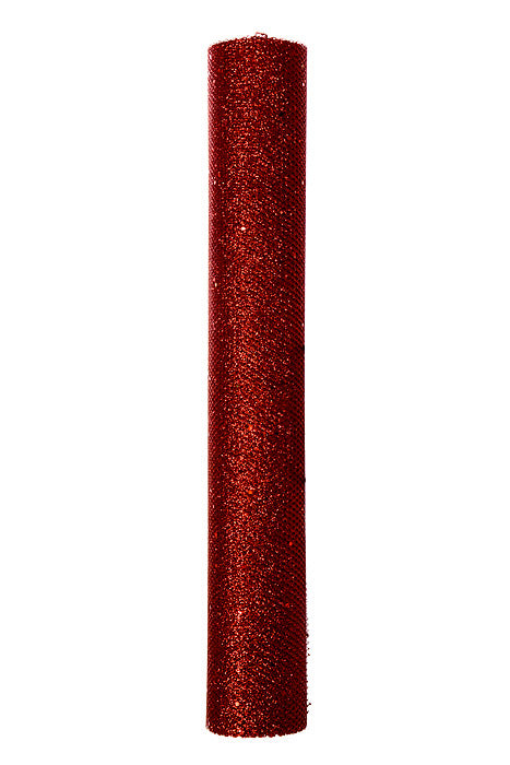 19" X 10Yds Metallic Mesh W/Glitter Red
