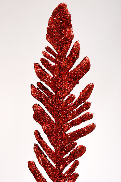 39" Glitter Fern Spray Red