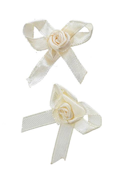 1" - 1.5" Ribbon Bow W/rose Ivory Pkg/12