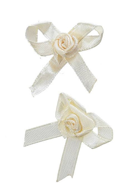 1" - 1.5" Ribbon Bow W/rose Ivory Pkg/12