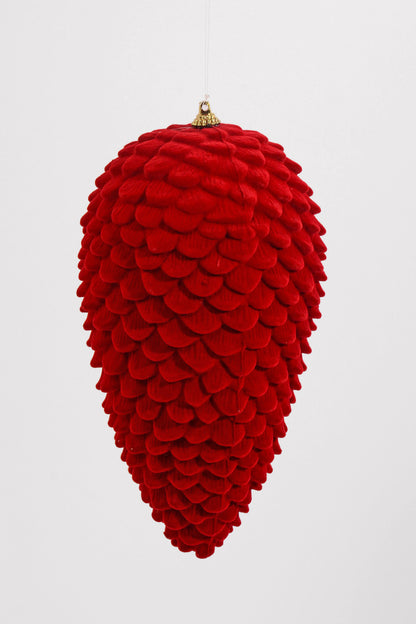 10" Hanging Velvet Pinecone Ornament Red