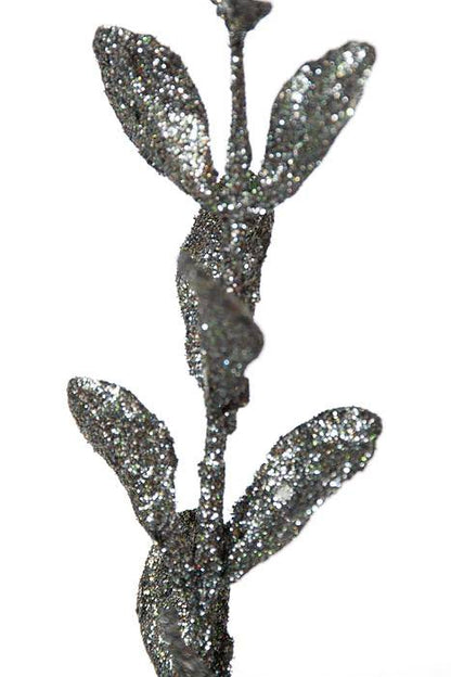 23" Glitter/sequin Boxwood Spray Pewter