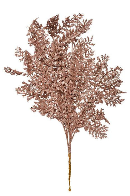 24" Glittered Wild Fern Spray Blush Pink Pkg/3