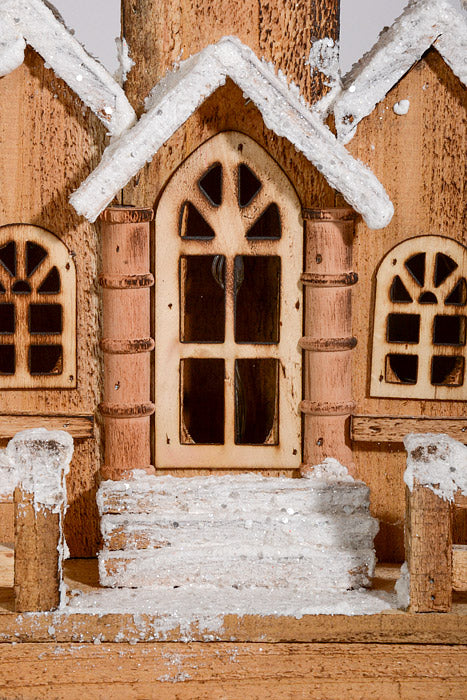 16.5" Wooden House With Lights Natural/White