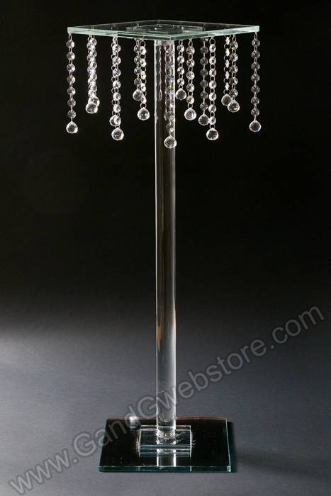 10" X 32" Glass &amp; Mirror Square Stand W/crystal Beads Clear