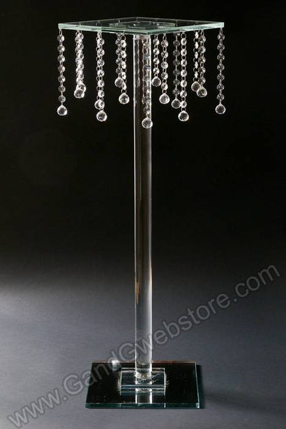10" X 32" Glass &amp; Mirror Square Stand W/crystal Beads Clear