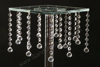 10" X 32" Glass &amp; Mirror Square Stand W/crystal Beads Clear